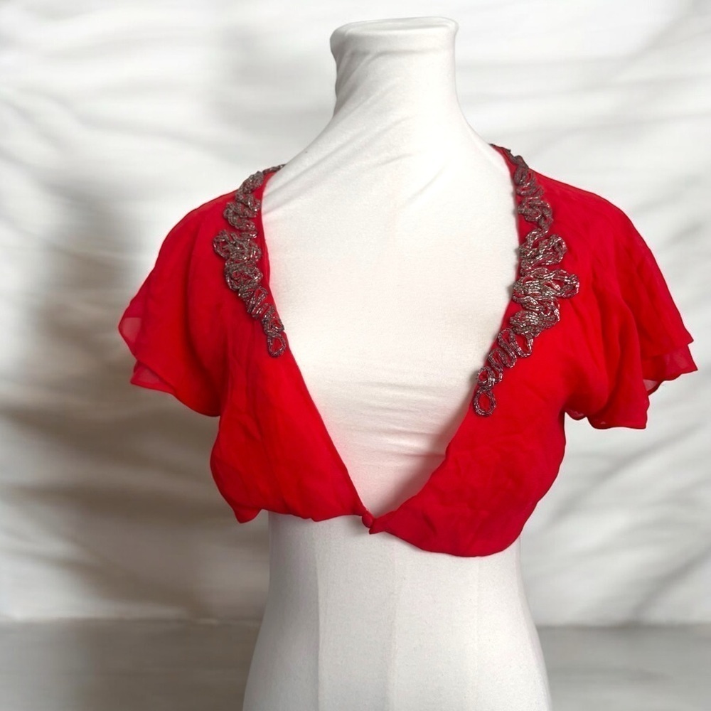 NWOT Karen Millen 100% silk Elegant Red Embellished Women's Top blouse 6